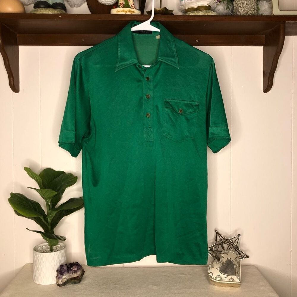 Stylus Mens Solid Short Sleeve Collared Button Down Shirt Beige Medium